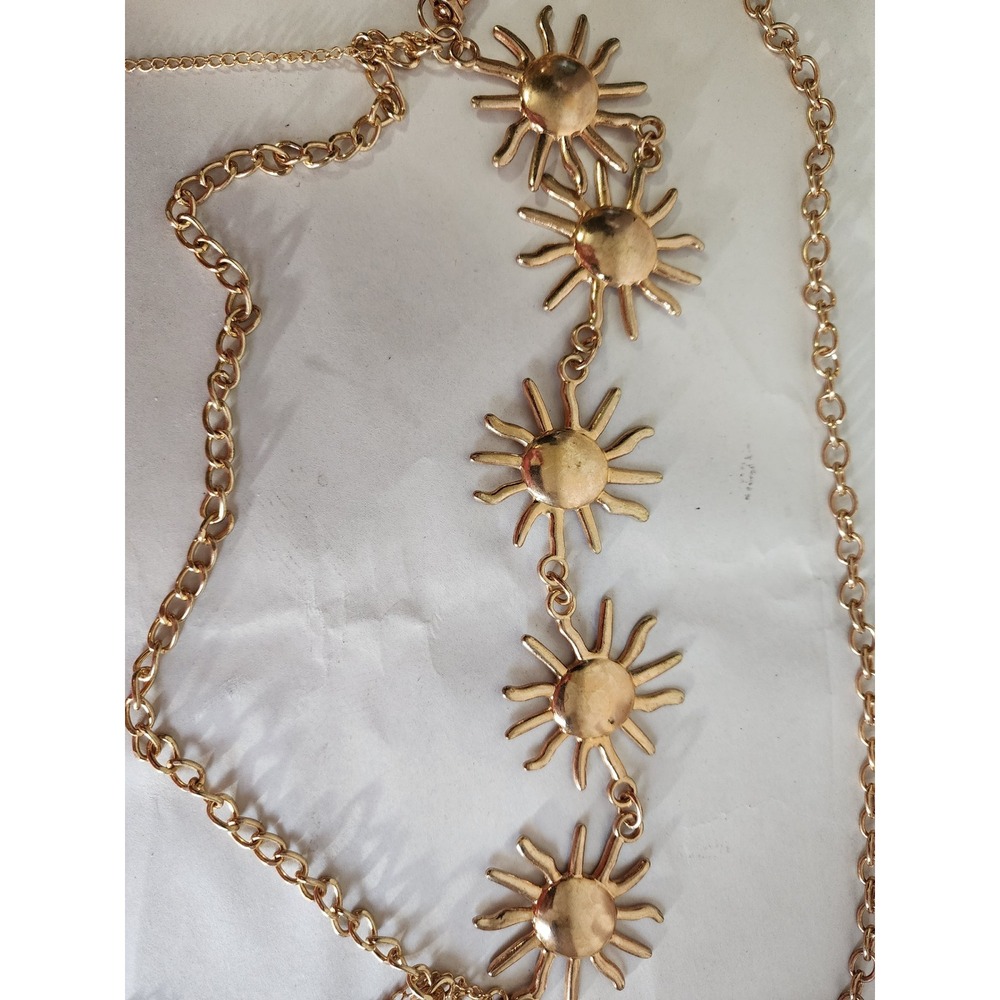 Gold Sunburst Chain Belt Celestial Sun Medallion Layered Boho Festival Accessory